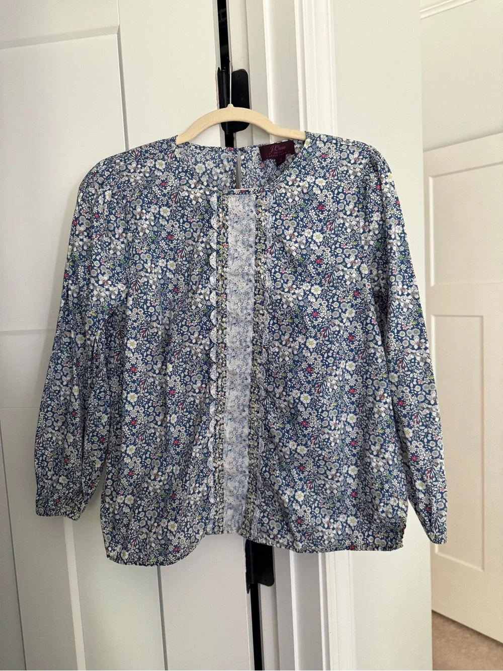 J. Crew‎ liberty fabric floral long sleeve cotton top scallop blouse
